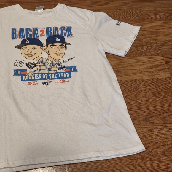 LA Dodgers Back To Back Rookies Of The Year Seager Bellinger Shirt 2016 2017 - Picture 5 of 10